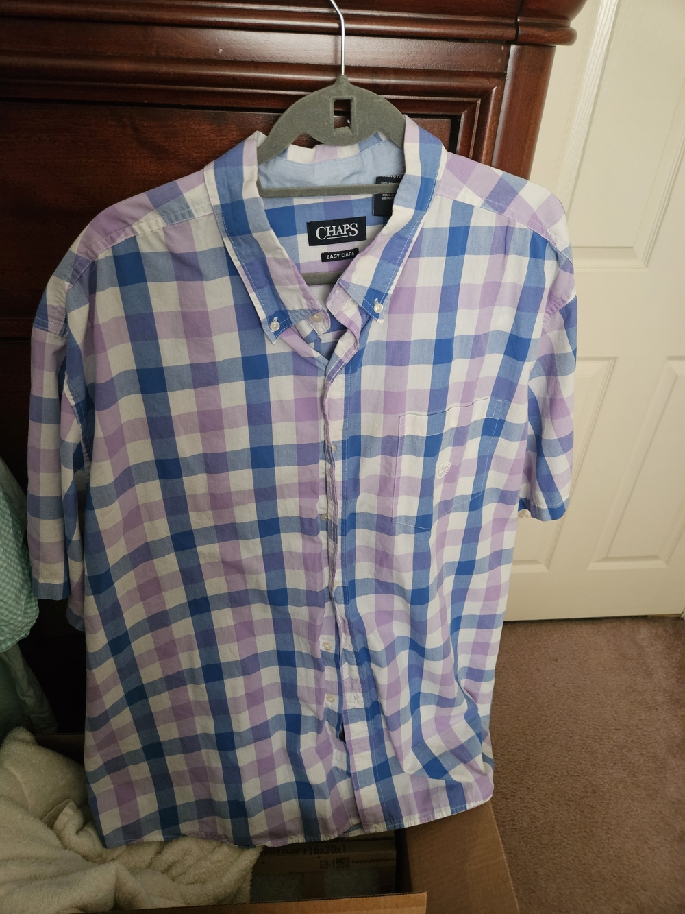 Chaps Men’s Blue & Lavender Plaid Short-Sleeve Button-Down Shirt